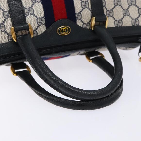 GUCCI GG Supreme Sherry Line Hand Bag Pvc Navy Gold Red 58 02 007 - Picture 7 of 16